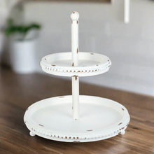 Load image into Gallery viewer, Distressed White Beaded Tiered Tray
