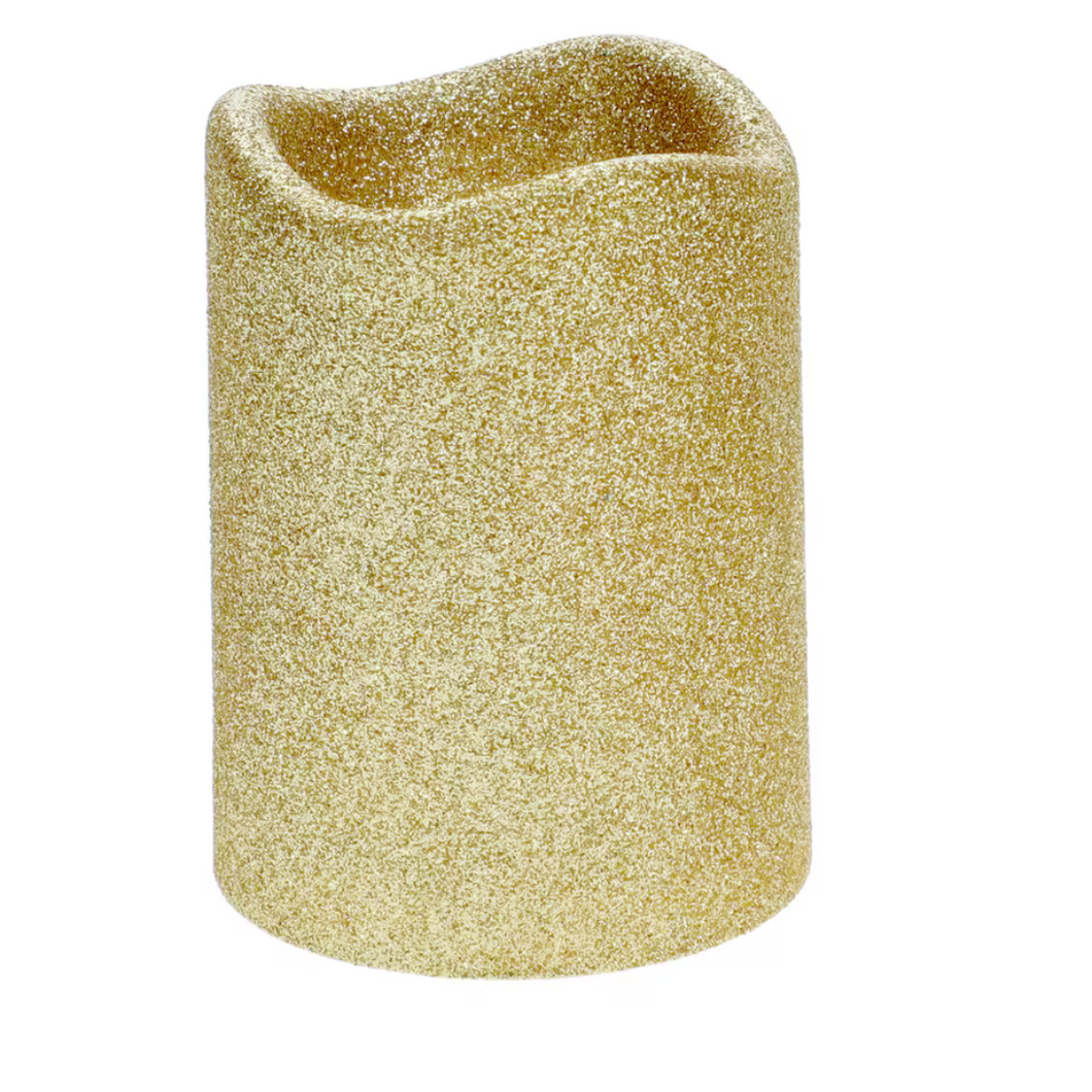 Gold Glitter LED Pillar Candle