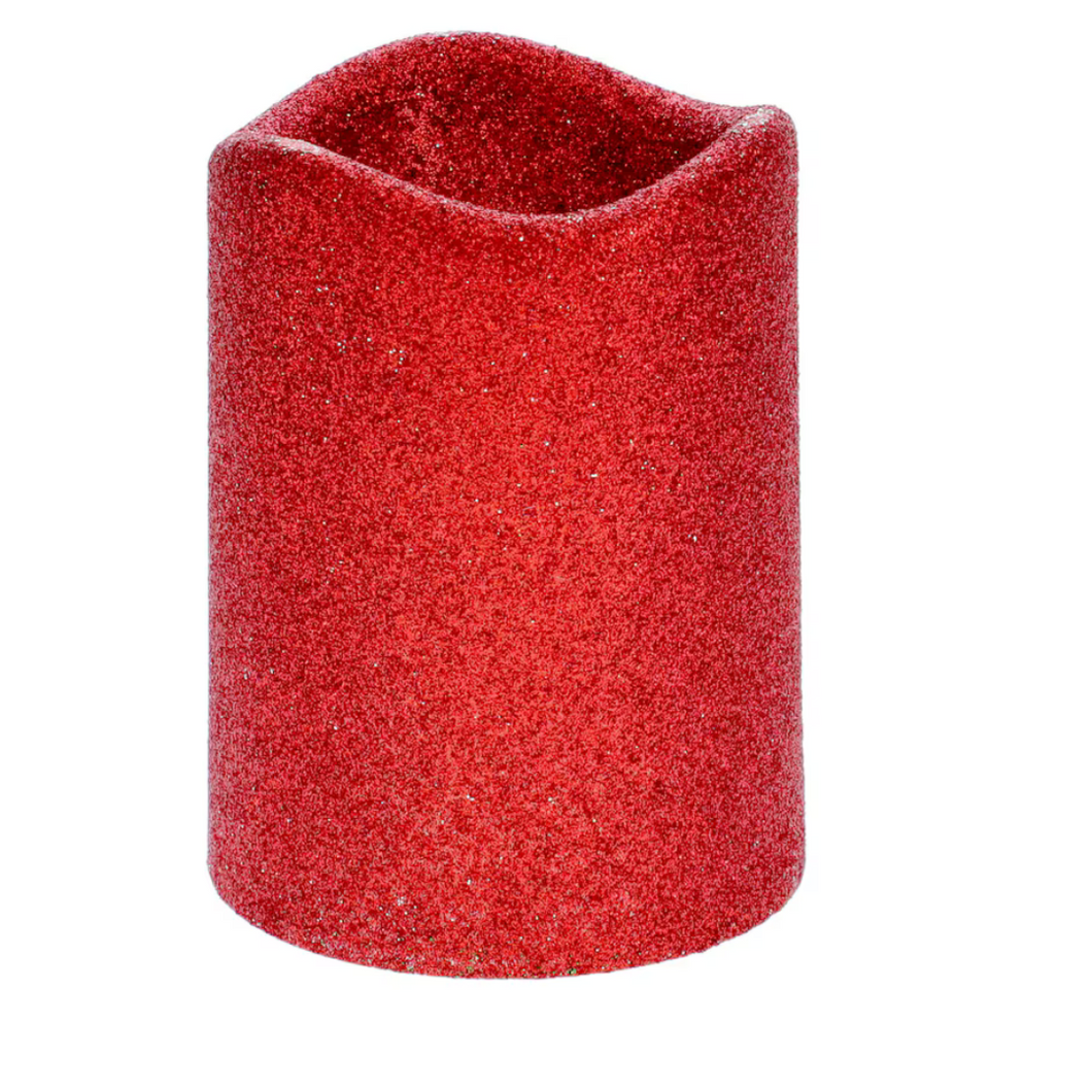 Red Glitter LED Pillar Candle