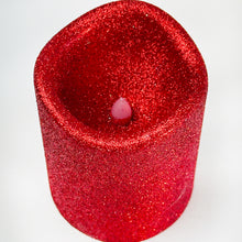 Load image into Gallery viewer, Red Glitter LED Pillar Candle
