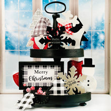 Load image into Gallery viewer, Black &amp; White Plaid Merry Christmas Sign
